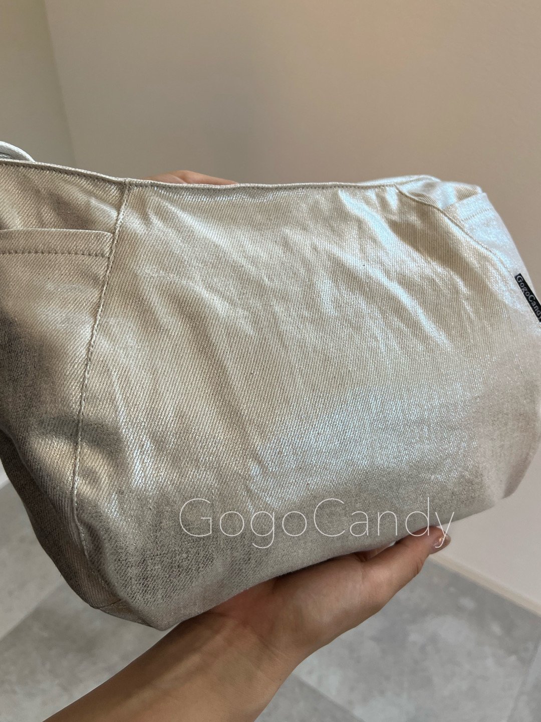 ◇手作りバッグ◇デニッシュバッグ【シルバーメタリック】ちょいみえ