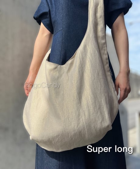 ◆手作りバッグ◆クタッとバッグ［Long / Super Long］ふんわりショルダーバッグ【リネンゴールド】