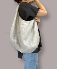 ◇手作りバッグ◇クタッとバッグ［Short］【リネン×チェック】ハンドル