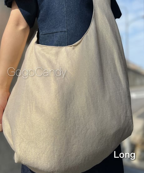 ◆手作りバッグ◆クタッとバッグ［Long / Super Long］ふんわりショルダーバッグ【リネンゴールド】