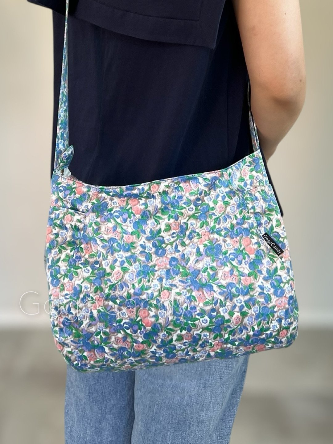 ◇手作りバッグ◇デニッシュバッグ【サテンボタニカル】ちょいみえ