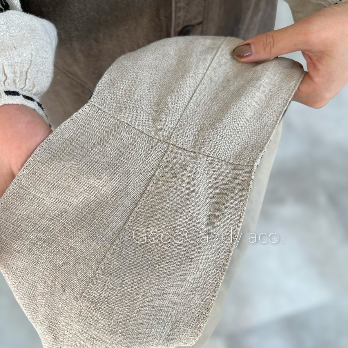 ◇手作りバッグ◇クタッとバッグ［Short］【リネン×チェック】ハンドル