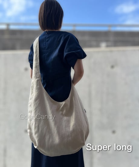 ◆手作りバッグ◆クタッとバッグ［Long / Super Long］ふんわりショルダーバッグ【リネンゴールド】