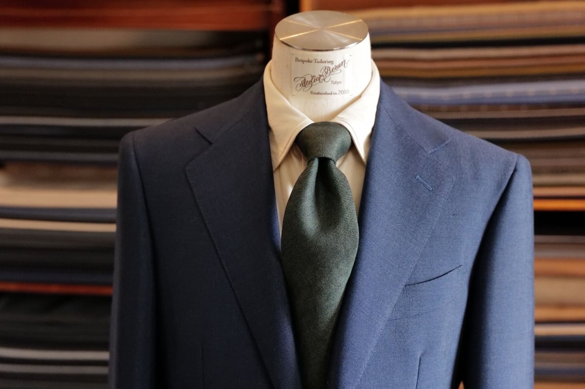 グリーンヘリンボーン ウール&リネンタイ 【William Brown】 | Atelier