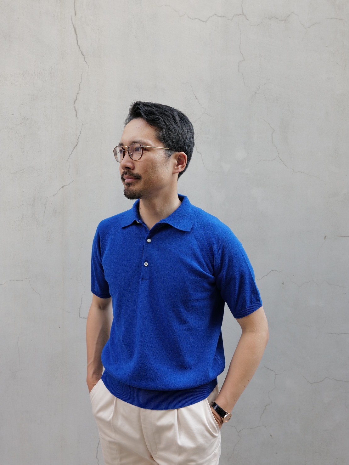 Atelier BERUN 半袖コットンニットポロ Royal Blue】BERUN半袖ニットポロ | Atelier BERUN
