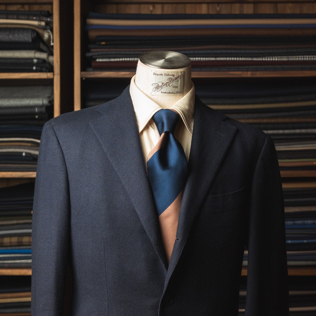 Atelier BERUN グレイッシュブラウン ウールタイ ブラウンヘリンボーン ウール&リネンタイ 【William Brown】 | Atelier