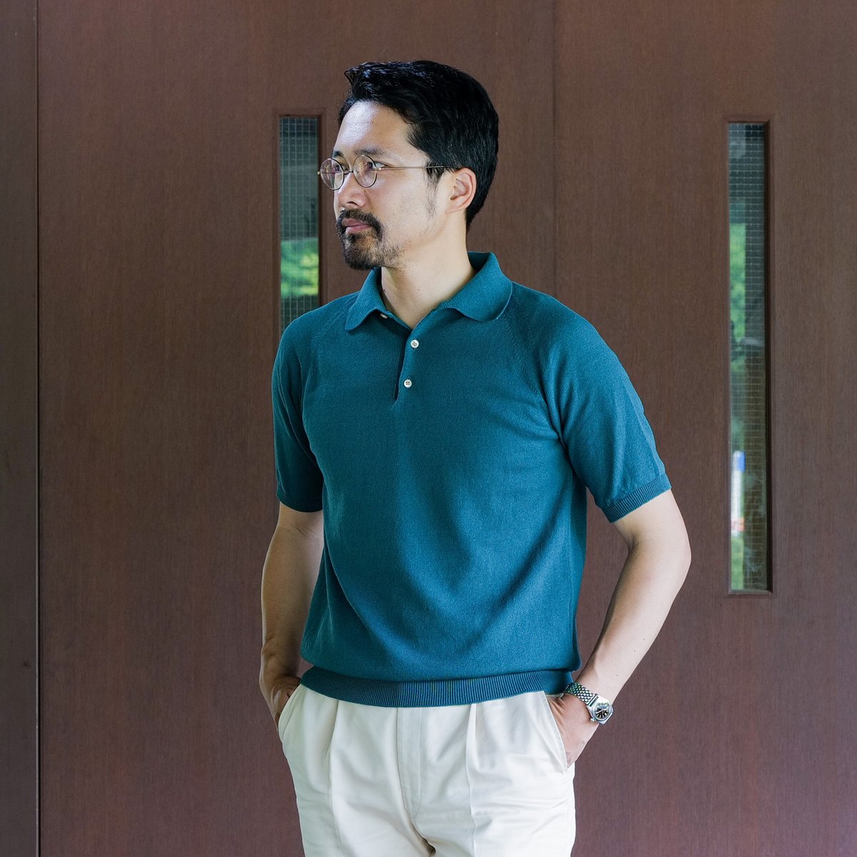 Atelier BERUN 半袖コットンニットポロ Forest Green】BERUN半袖ニットポロ | Atelier BERUN