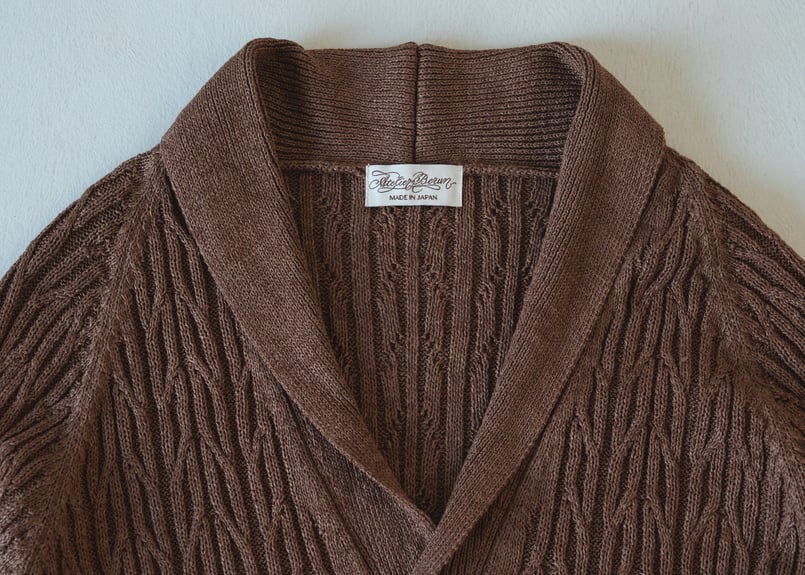 ヨリ 22AW ウール ケーブルカーディガン ニット 前開き 38 茶 ブラウン ブラウン】三者混 ケーブルニットカーディガン | Atelier BERUN