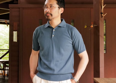 【Smog Blue gray】BERUN半袖ニットポロ