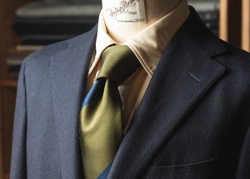 オリーブ/ネイビー 幅広レジメンタル | Atelier BERUN
