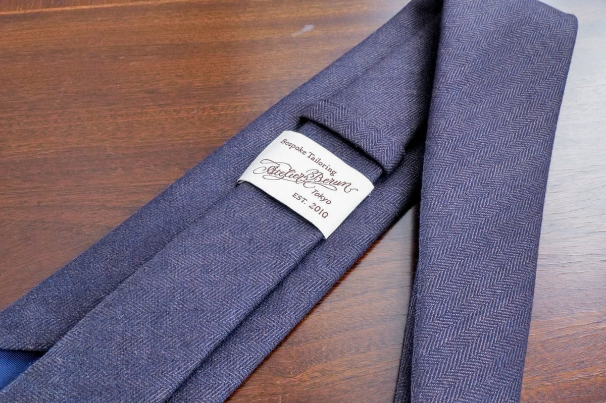 Atelier BERUN グレイッシュブラウン ウールタイ ブラウンヘリンボーン ウール&リネンタイ 【William Brown】 | Atelier