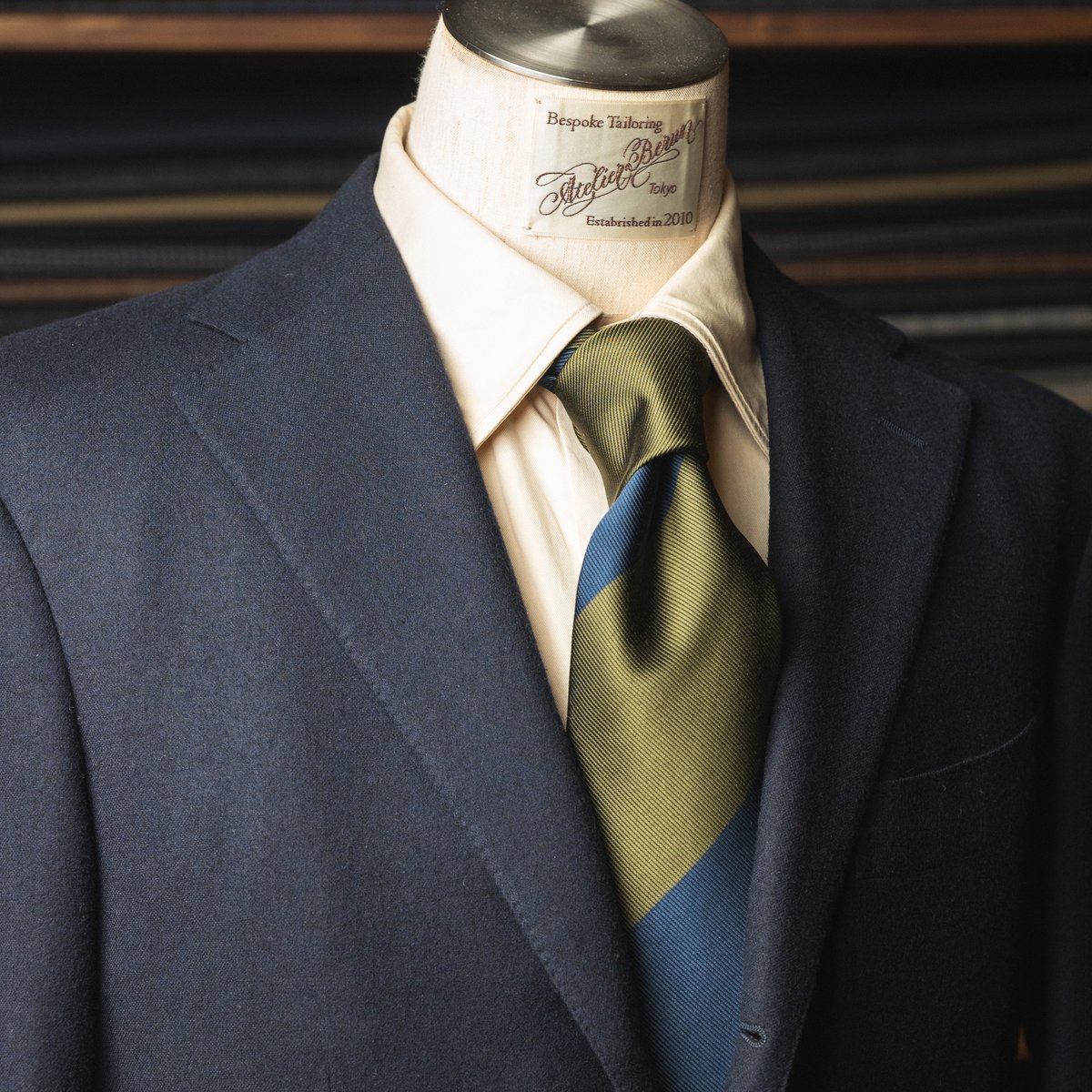 オリーブ/ネイビー 幅広レジメンタル | Atelier BERUN