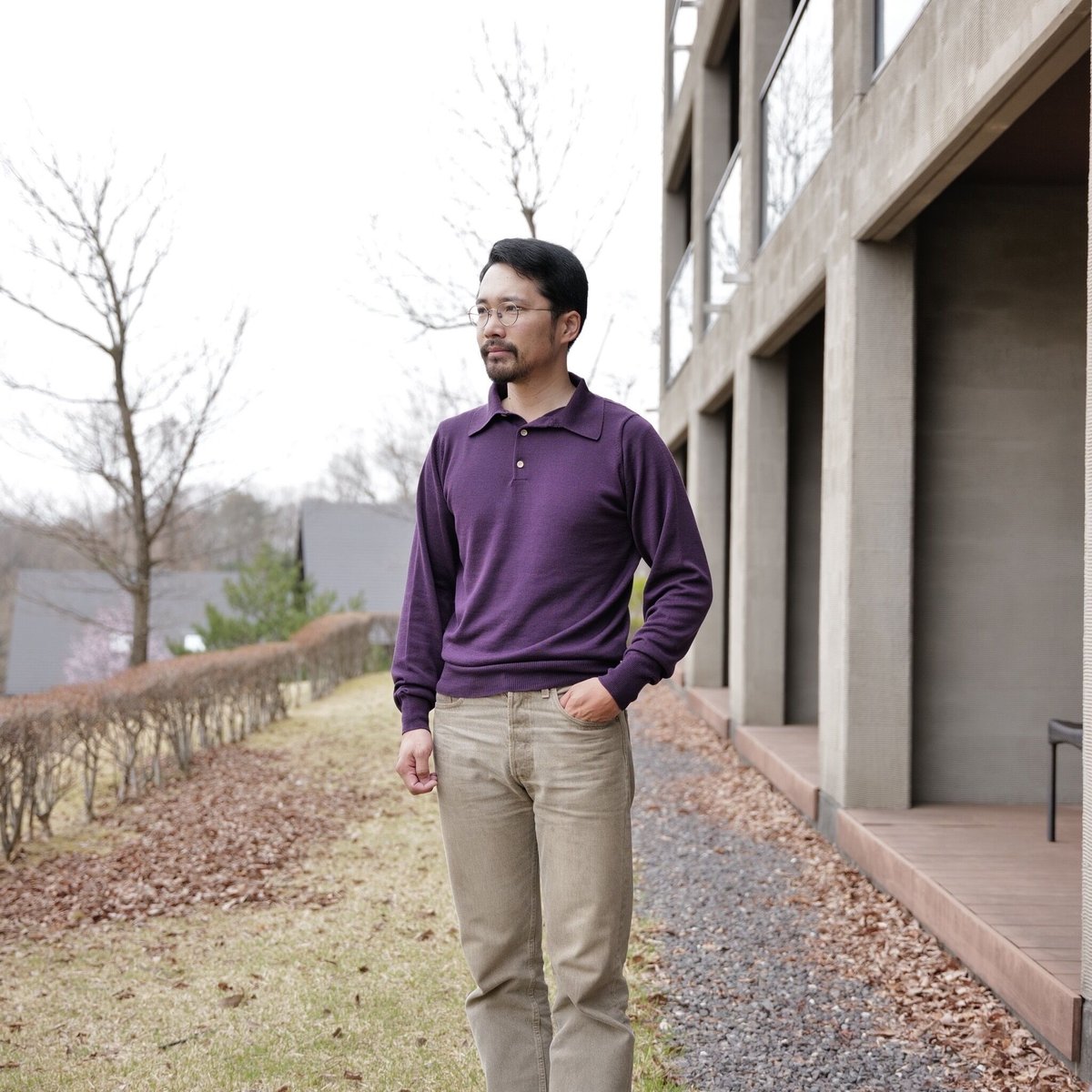 Atelier BERUN 半袖コットンニットポロ Grayish brown】BERUN半袖