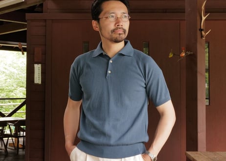 【Smog Blue gray】BERUN半袖ニットポロ