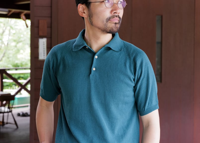Atelier BERUN 半袖コットンニットポロ Forest Green】BERUN半袖ニットポロ | Atelier BERUN