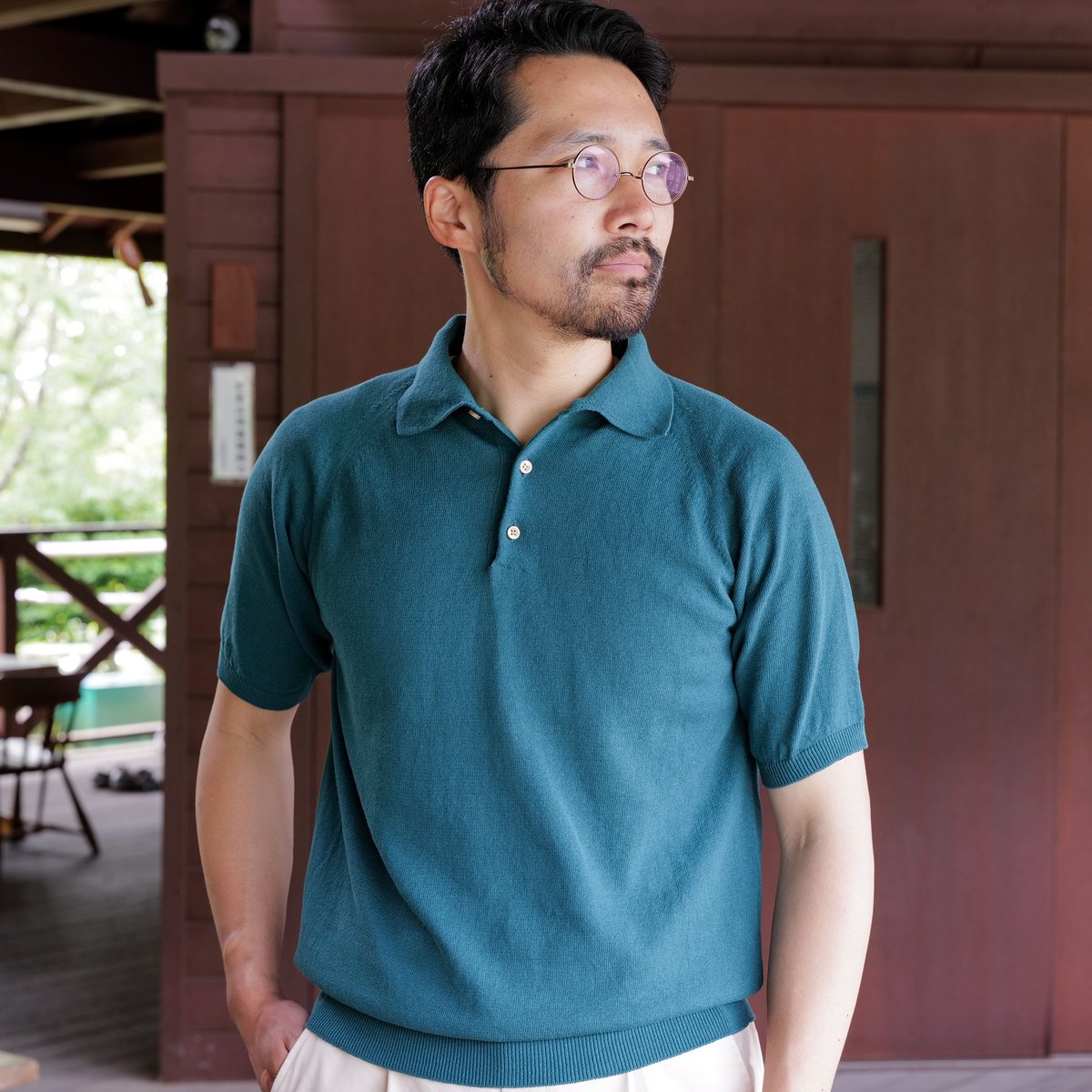 Atelier BERUN 半袖コットンニットポロ Forest Green】BERUN半袖ニットポロ | Atelier BERUN