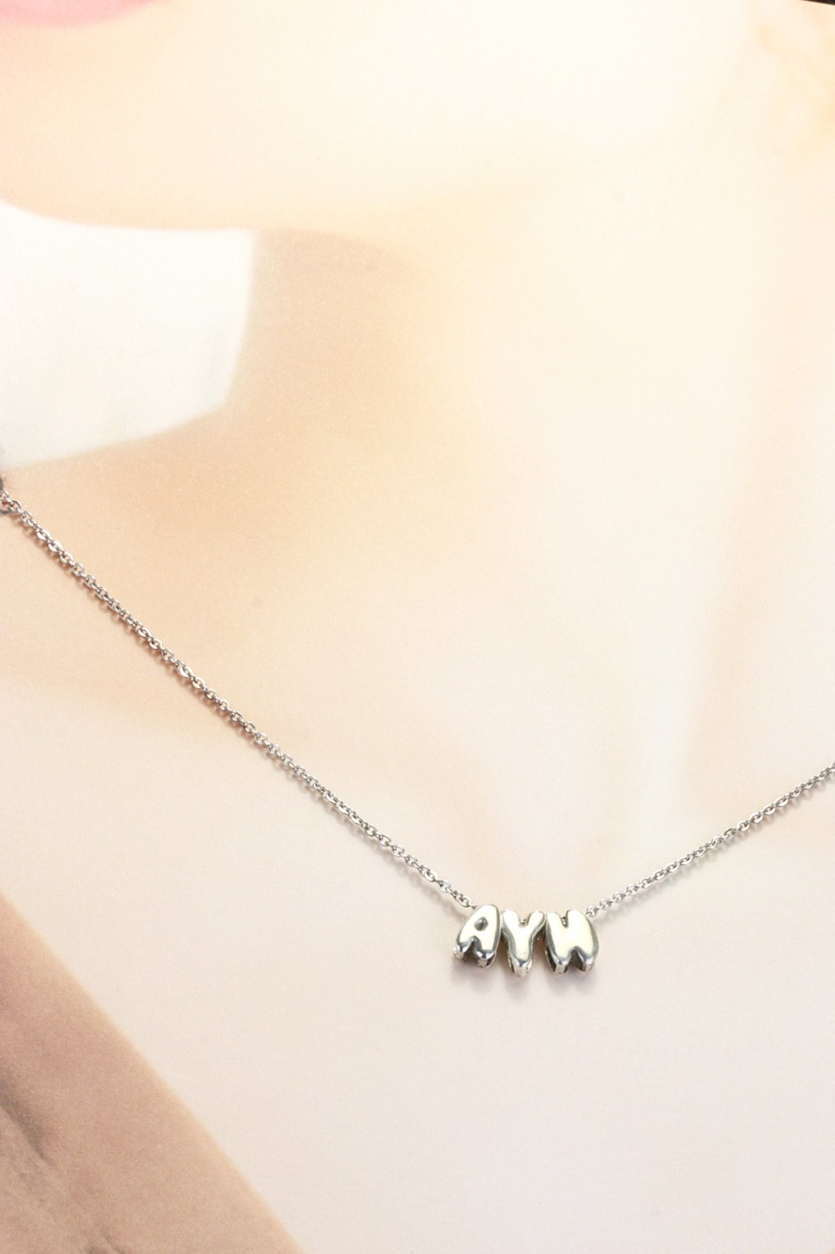 名入れ♡ガール キラキラ イニシャル ネックレス シルバー ロープ ハンドメイド 名入れ♡ガール キラキラ イニシャル ネックレス シルバー