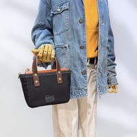 《キャンバス×レザー》2WAYスクエアトートバッグSSサイズ（ハンドメイド／キャンバス／帆布／２WAY）
