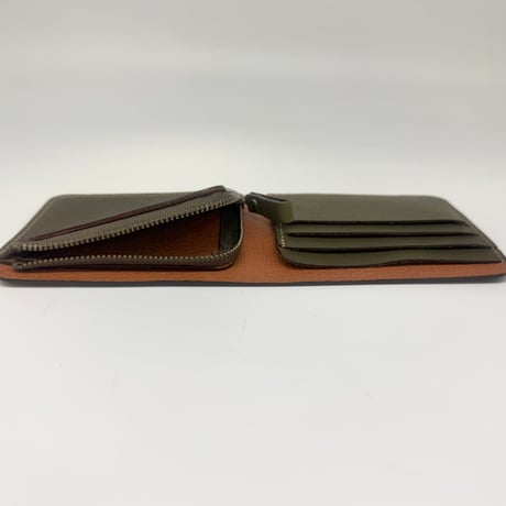 レザーＬ型コインケース付二つ折りウォレット（ハンドメイド／コンパクト／薄型／裏地付／ギフト対応）