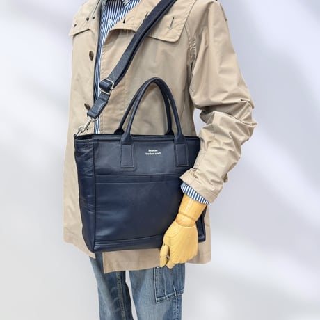 レザースクエア2wayトートバッグ（ハンドメイド／裏地付き／肩掛け／ファスナー／マチ広め）