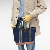 《キャンバス×レザー》トコ革トートバッグ：ネイビー（ハンドメイド／キャンバス／帆布／トコ革）