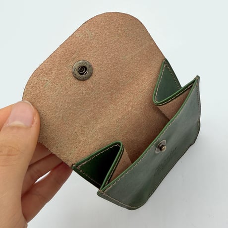 レザーフラップコインケース付二つ折りウォレット（ハンドメイド／コンパクト／裏地付／ギフト対応）