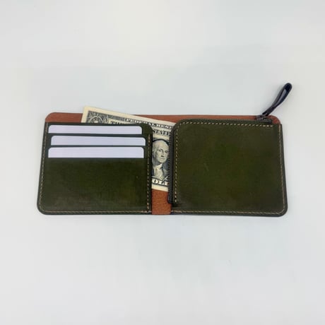 レザーＬ型コインケース付二つ折りウォレット（ハンドメイド／コンパクト／薄型／裏地付／ギフト対応）