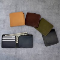 レザーＬ型コインケース付二つ折りウォレット（ハンドメイド／コンパクト／薄型／裏地付／ギフト対応）