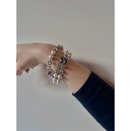 CREZUS Paris | S40 2RANKS Bracelet (crystal, silver & pearl)