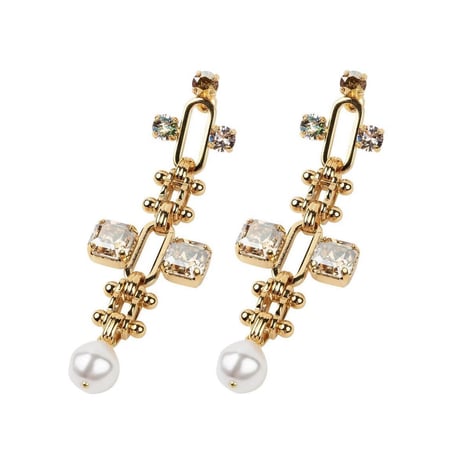 CREZUS Paris : PLAZA Pierced Earrings ( Beige / Gold )