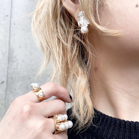 CREZUS Paris | ARUME Pierced Earrings ( Crystal / Gold )