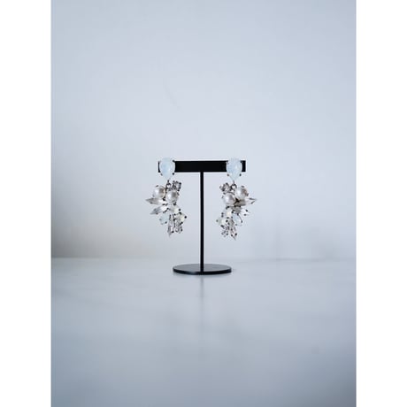 CREZUS Paris | SCARAB Pierced Earrings ( White Crystal / Palladium )