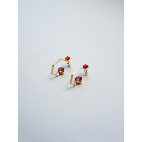 CREZUS Paris : HEXAGONAL Pierced Earrings ( Pink Orange / Gold )