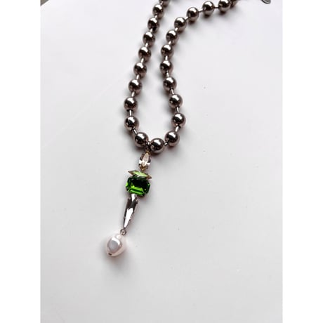 CREZUS Paris : DUNCA Necklace  ( Green / Silver )