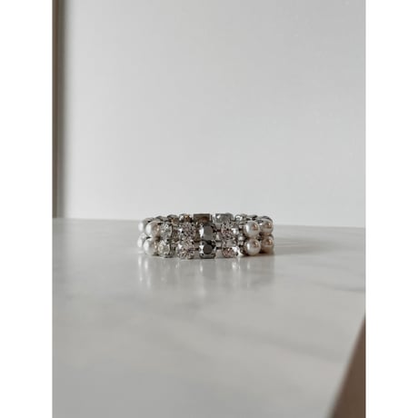 CREZUS Paris | S40 2RANKS Bracelet (crystal, silver & pearl)