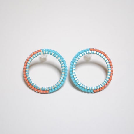 フープピアス・大〈ターコイズブルー＆オレンジ〉