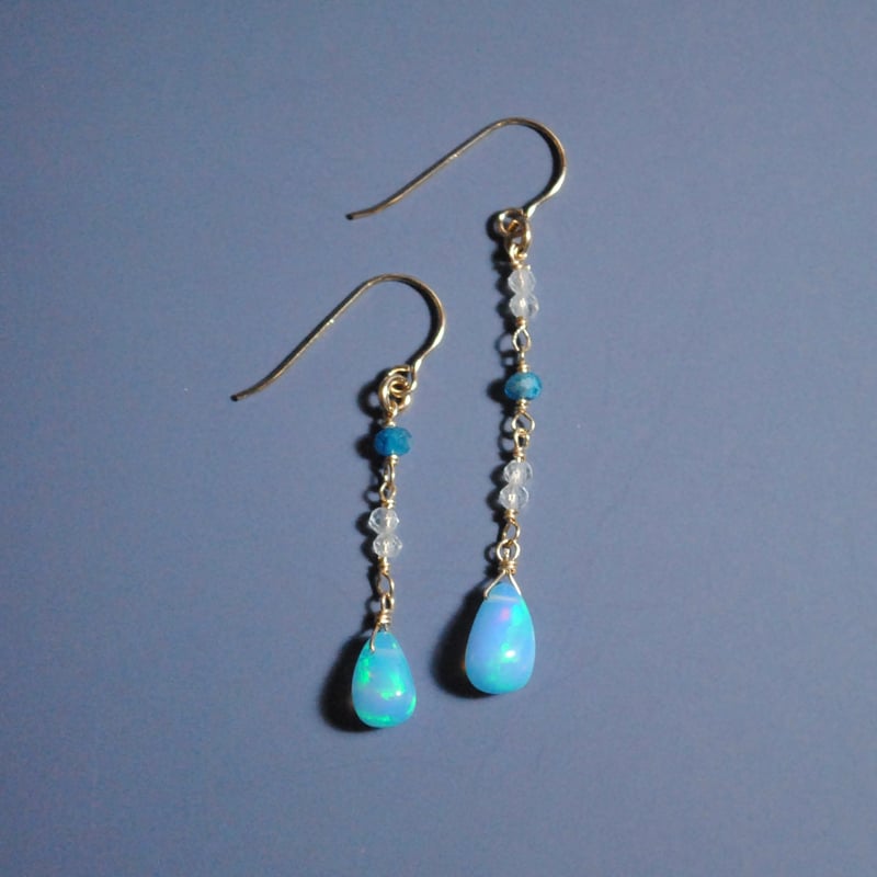 ♢鮮やか♢ブルーグリーンアパタイト カラーオパール 14kgf ピアス ♢鮮やか♢ブルーグリーンアパタイト カラーオパール 14kgf ピアス