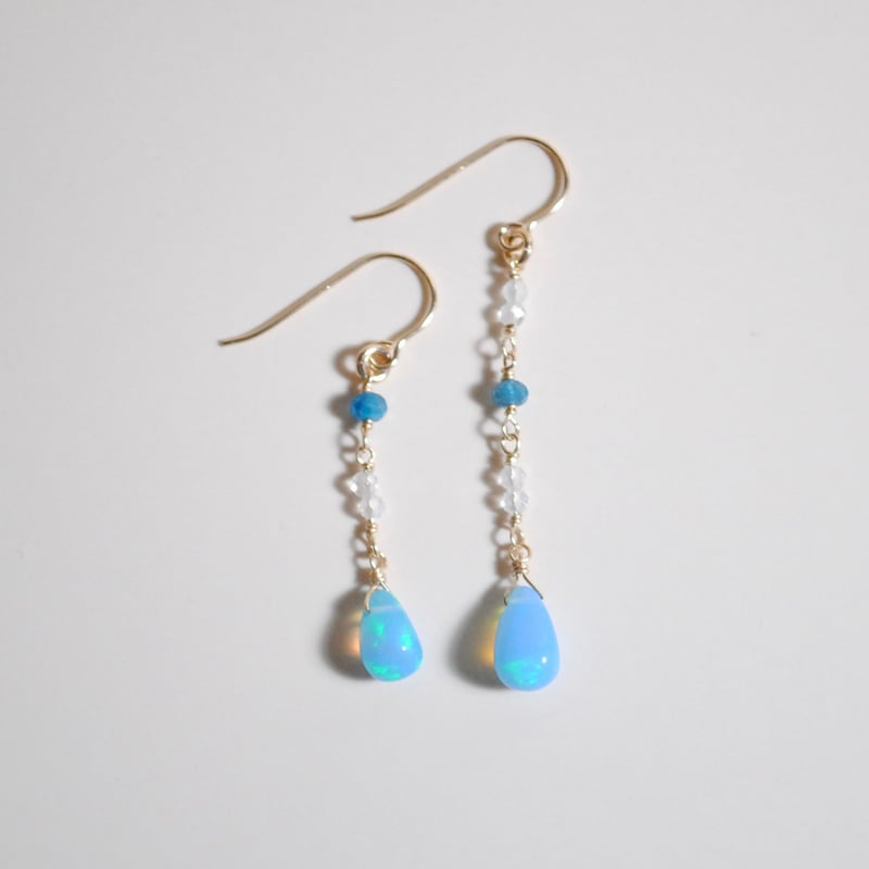 ♢鮮やか♢ブルーグリーンアパタイト カラーオパール 14kgf ピアス ♢鮮やか♢ブルーグリーンアパタイト カラーオパール 14kgf ピアス