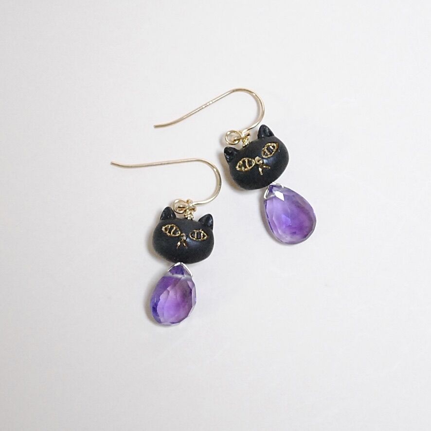 黒猫とアメジストのピアス〜14kgf〜 | Ketti