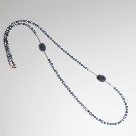 淡水パールとラブラドライトのロングネックレス〈楕円〉 〜14kgf〜
