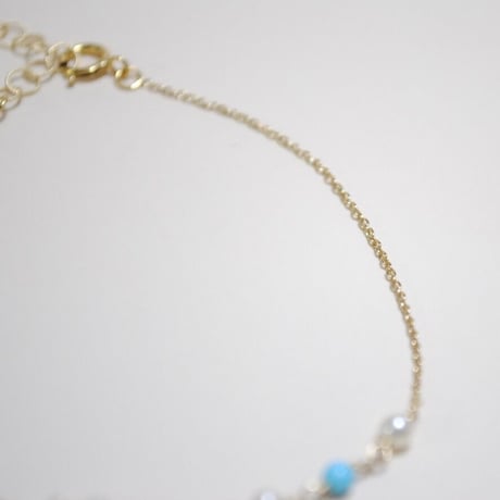 ターコイズと淡水パールのブレスレット　〜14kgf〜
