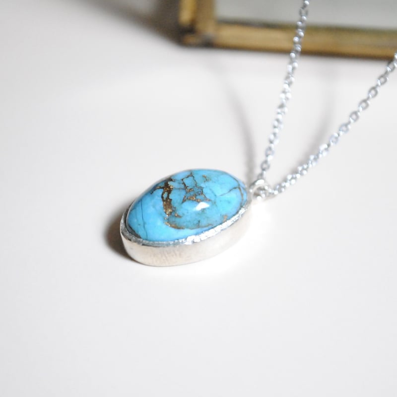 【新品】マベパール水滴ターコイズ天然石ネックレス　鑑別書付き【283958】 新品】マベパール水滴ターコイズ天然石ネックレス鑑別書付き【283958】