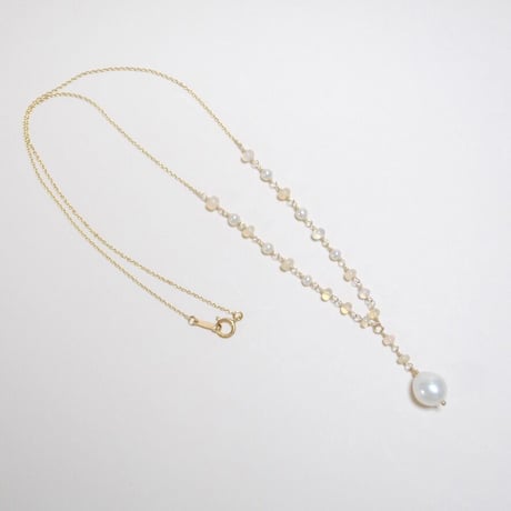 淡水パールとオパールのY字ネックレス〜14kgf〜