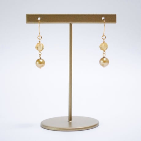 シトリンと淡水パールのピアス〜14kgf〜