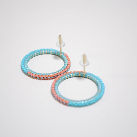 フープピアス・大〈ターコイズブルー＆オレンジ〉