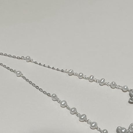 レース風ショートネックレス　レインボームーンストーン　〜silver925〜