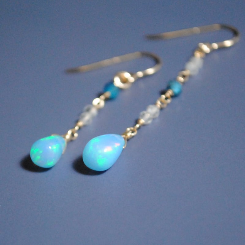 ♢鮮やか♢ブルーグリーンアパタイト カラーオパール 14kgf ピアス ♢鮮やか♢ブルーグリーンアパタイト カラーオパール 14kgf ピアス