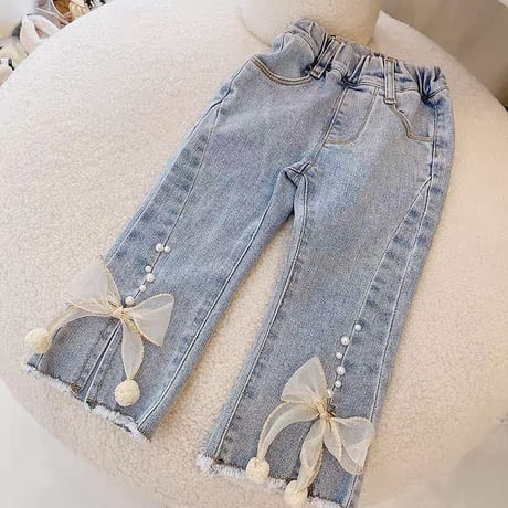 シースルーリボン付きデニムパンツ ⁡