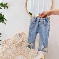 シースルーリボン付きデニムパンツ ⁡
