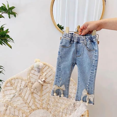 シースルーリボン付きデニムパンツ ⁡